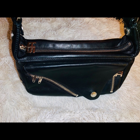Sonia Rykiel Moto Zip Black Leather Hand Bag - Picture 4 of 8